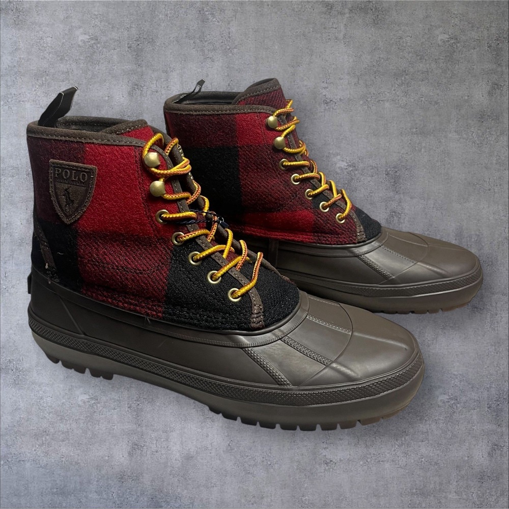 Polo Ralph Lauren Claus Buffalo Check Wool Lace-up Rugged Duck Boots Mens 8